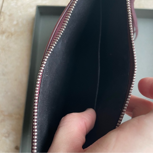 ALL SAINTS kepi clutch pouch burgundy red. Pebbled leather. PREOWNED w/ tag - Picture 5 of 10